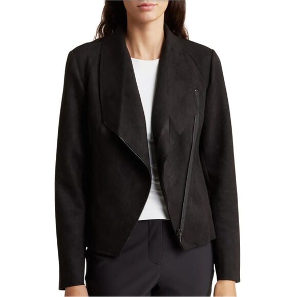 NWT Tahari Faux Leather Women's Draped Moto Jacket SZ Medium Black - Picture 1 of 8